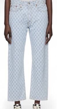 R13 Denim Jeans Italy Size 28 Checkerboard Blue Denim Boyfriend MSRP $545